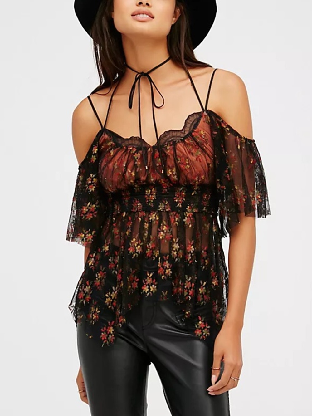 Free People Lace Strappy Mesh Top